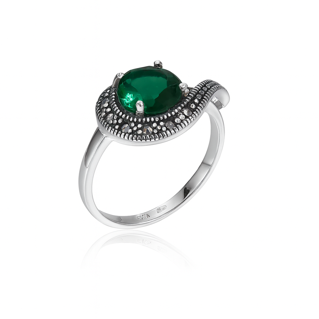 Inel argint 925 cu detalii marcasite și piatră verde – accesoriu rafinat cadou