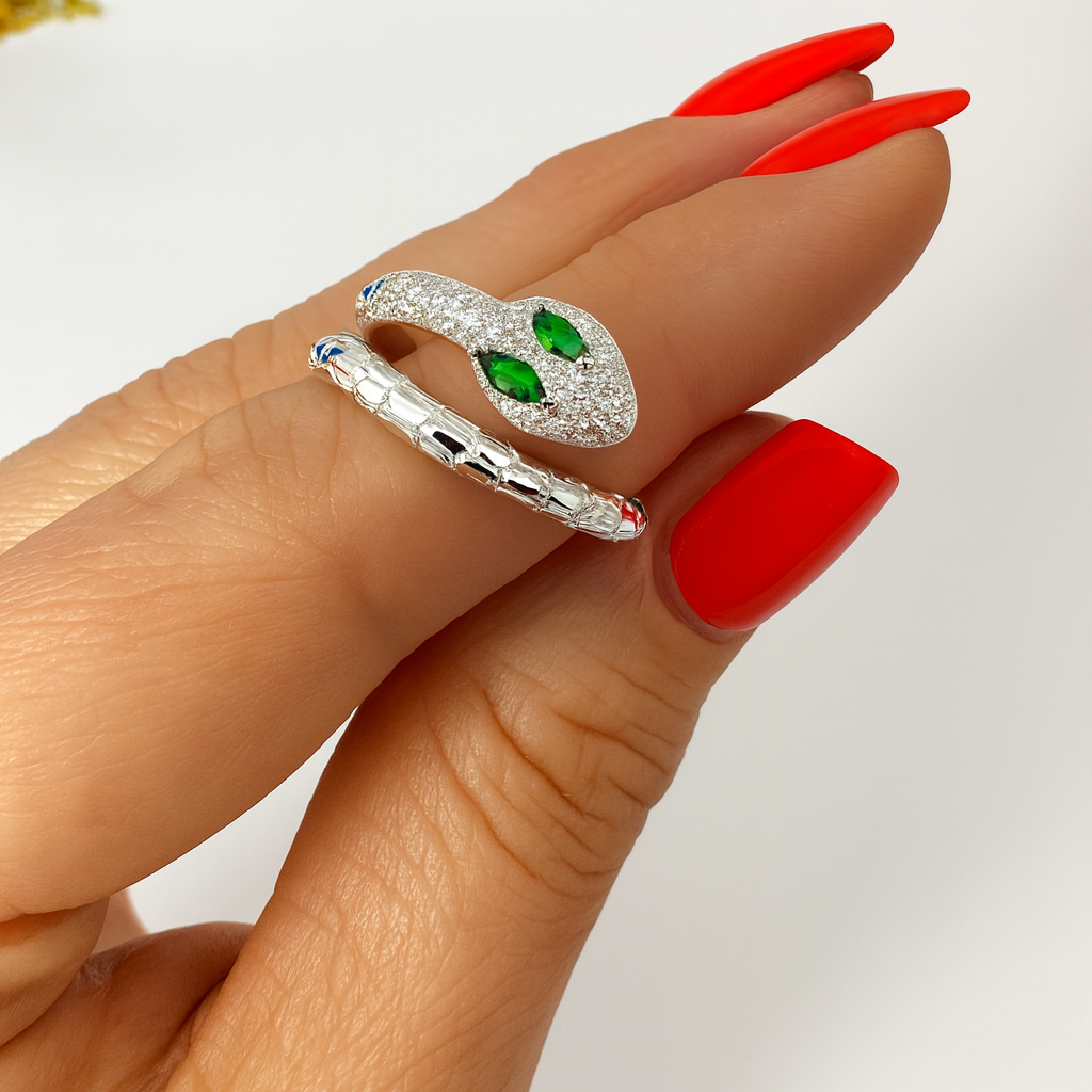 Inel argint 925 model șarpe cu pietre verzi – accesoriu elegant InfinityBijoux.ro