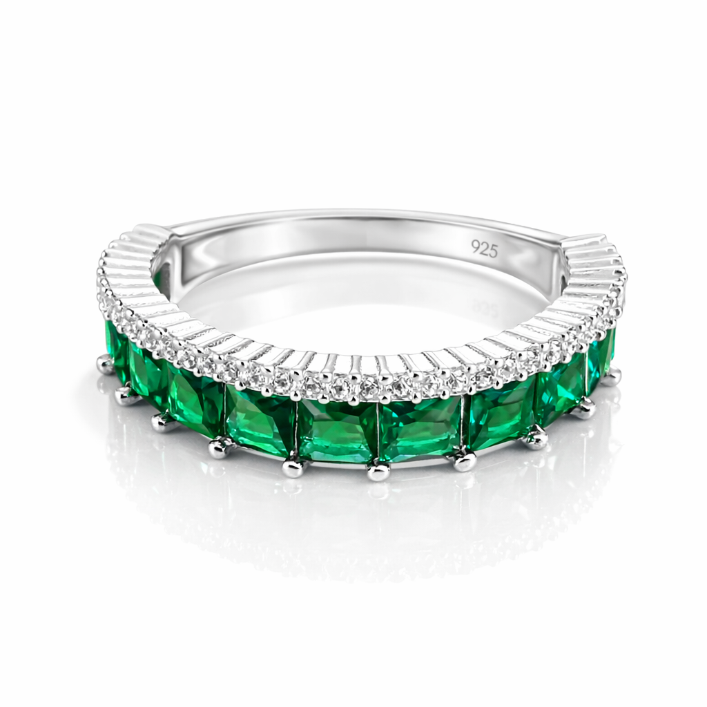 Inel argint 925 pentru damă cu pietre verzi, finisaj lucios, greutate 2.6 g