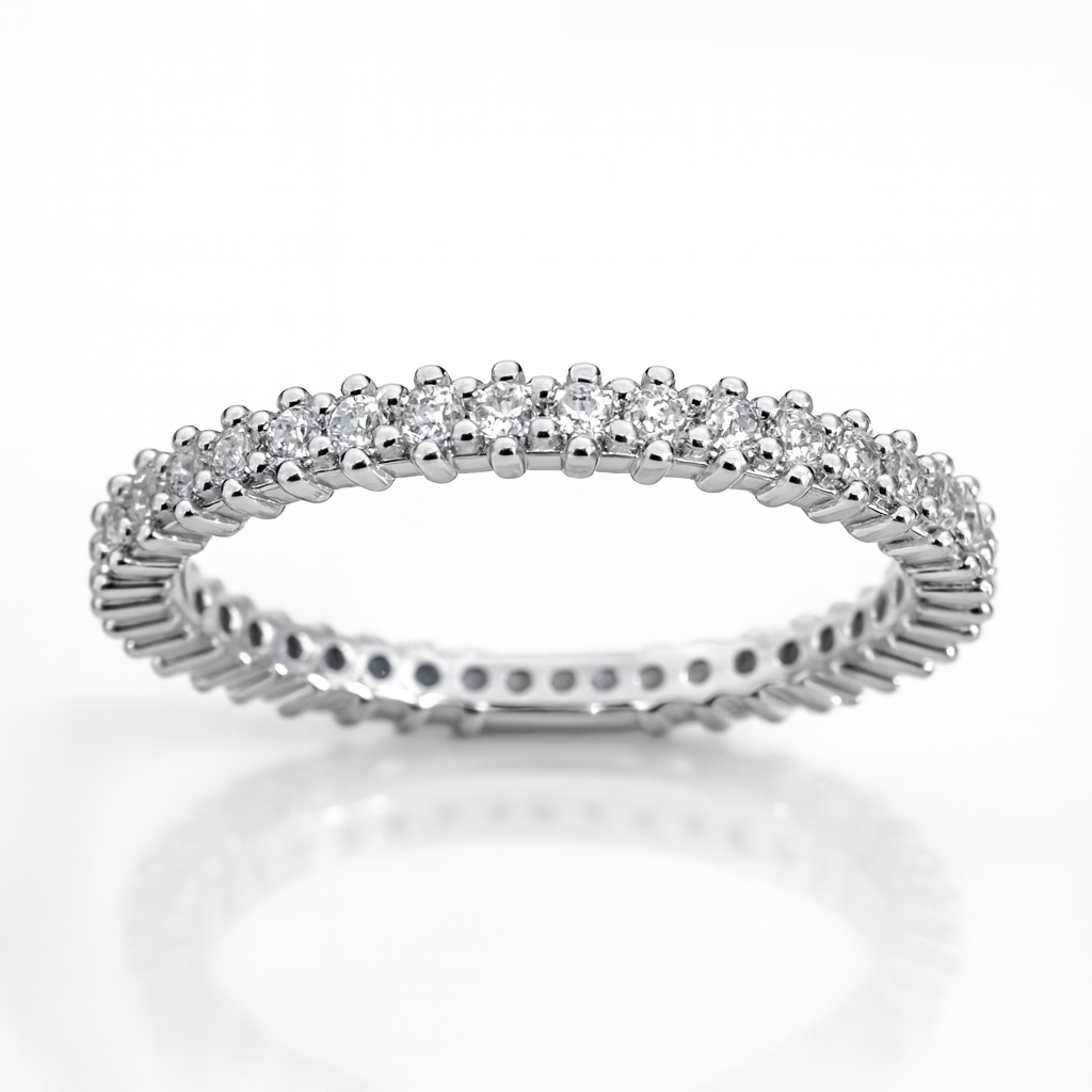 Inel argint rodiat pentru femei, cu șir continuu de zirconii albe