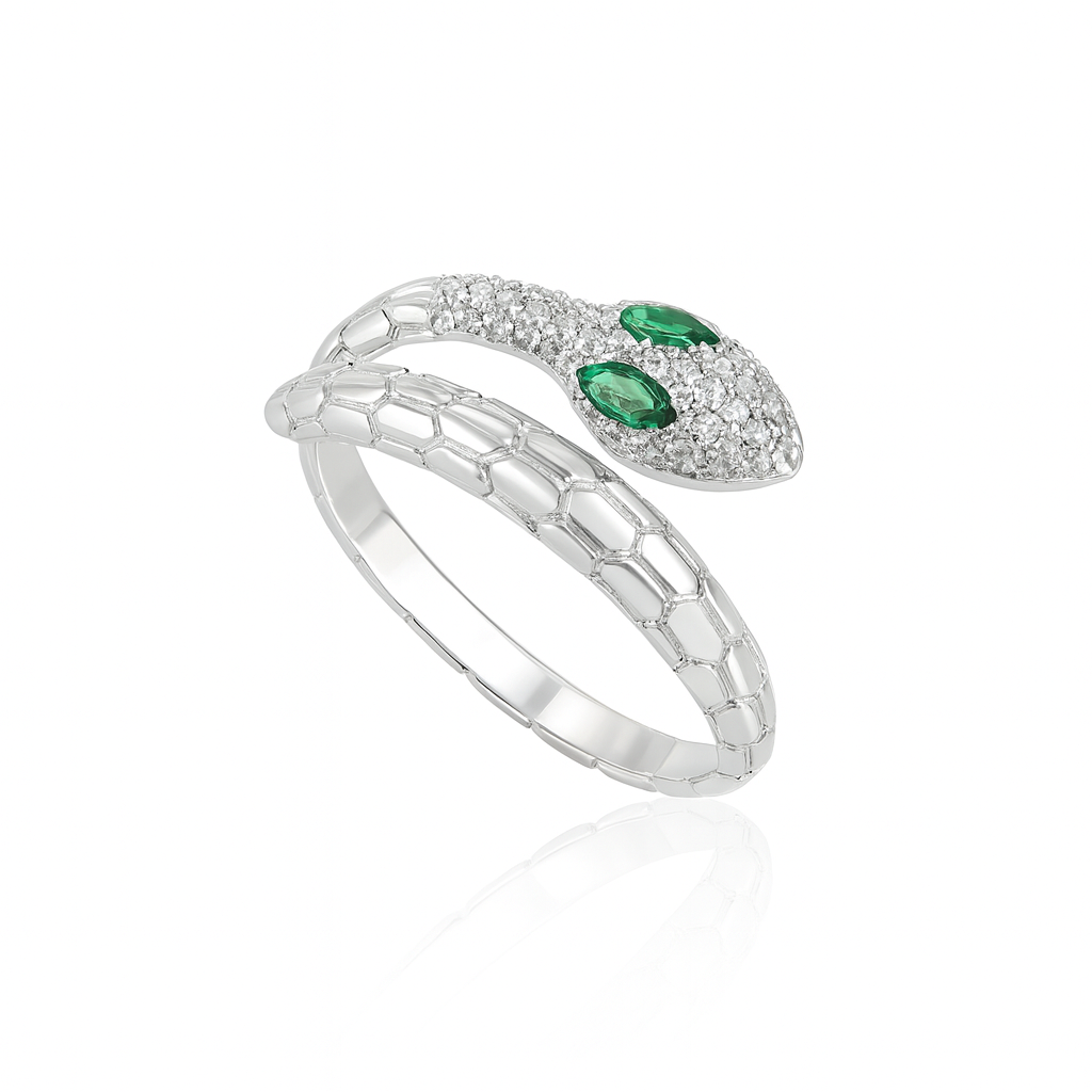 Inel șarpe din argint 925 cu ochi verzi – bijuterie reglabilă pentru femei