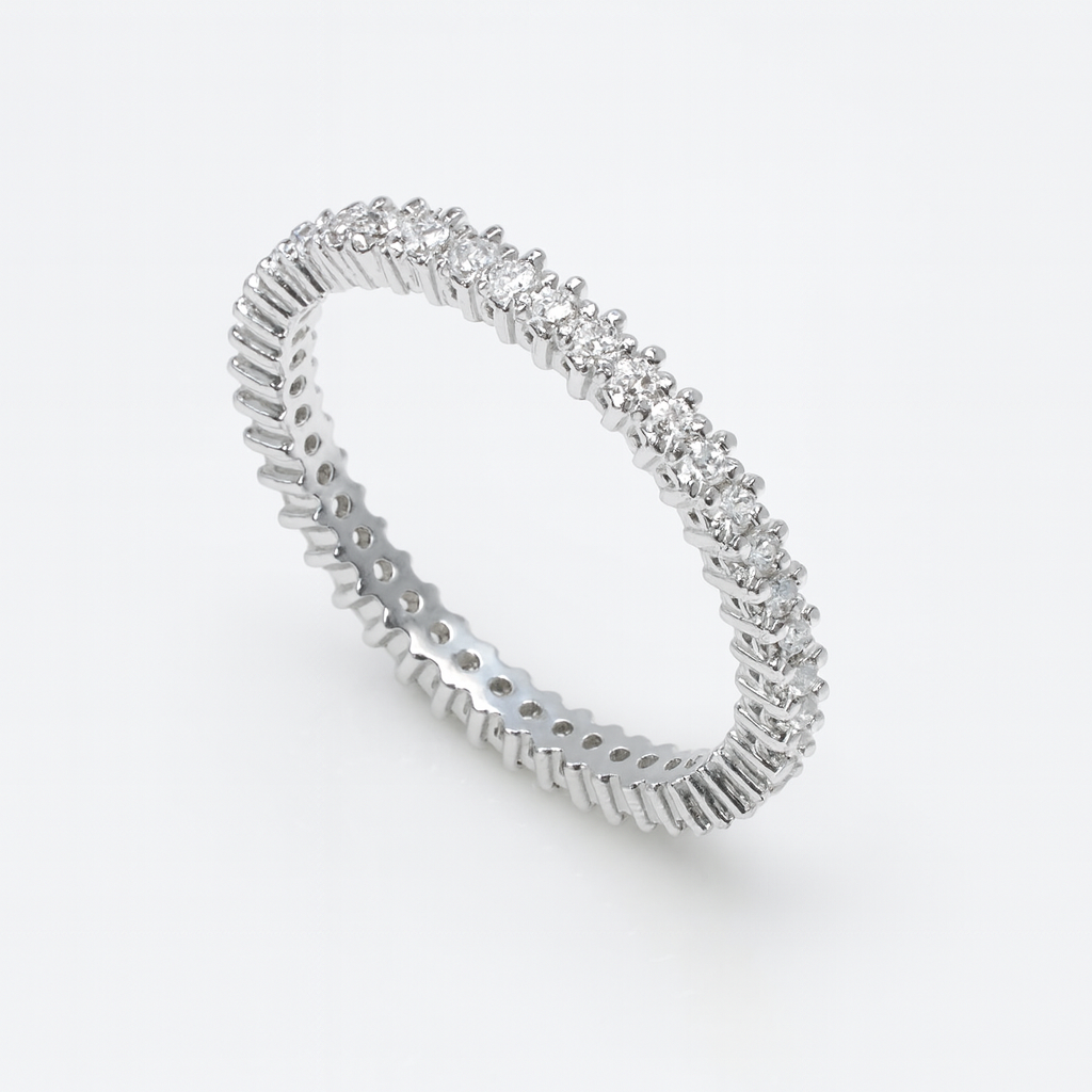 Inel damă argint 925 rodiat, design Eternity cu pietre zirconiu pe întreaga bandă