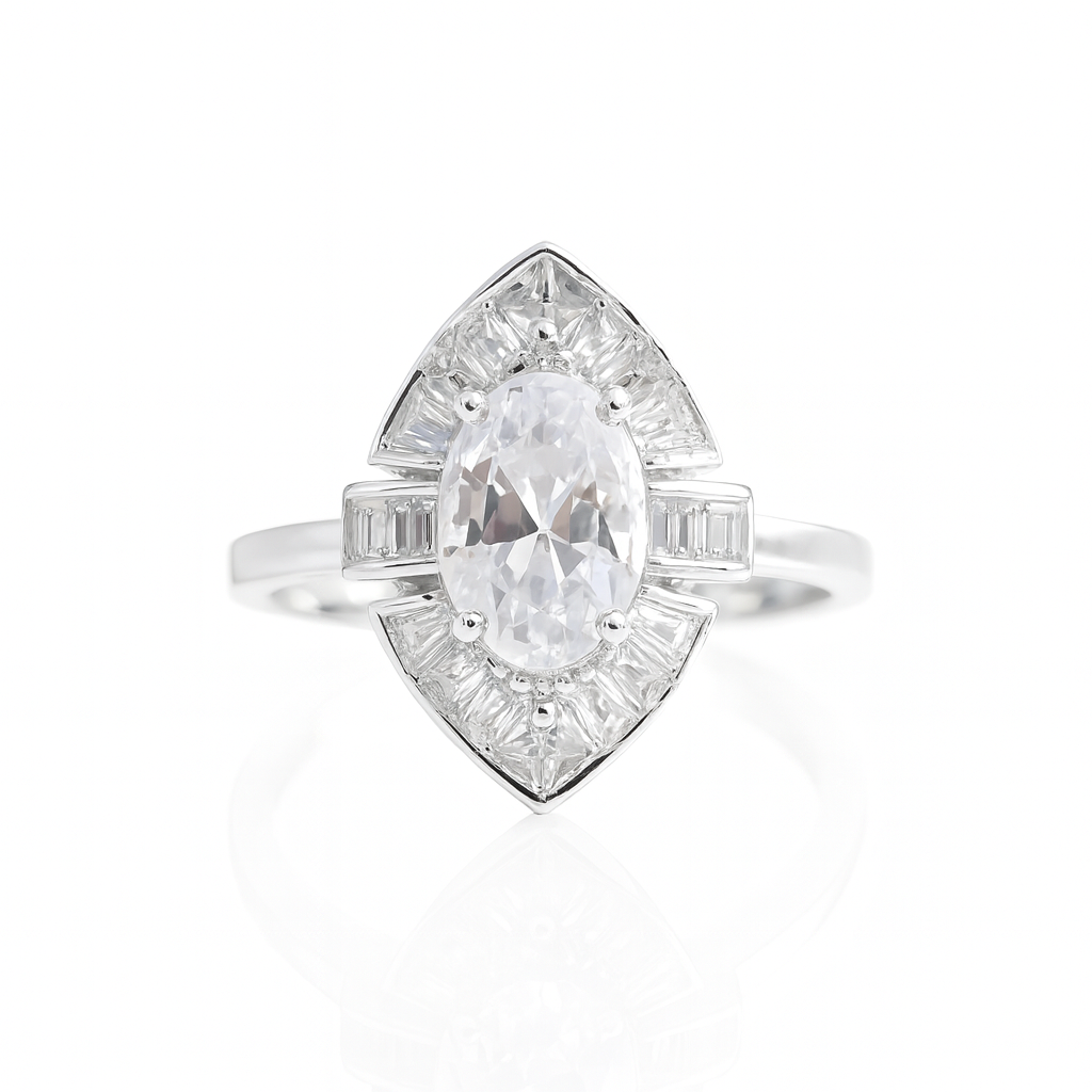 Inel din argint 925 cu design elegant tip marquise, finisaj lucios premium