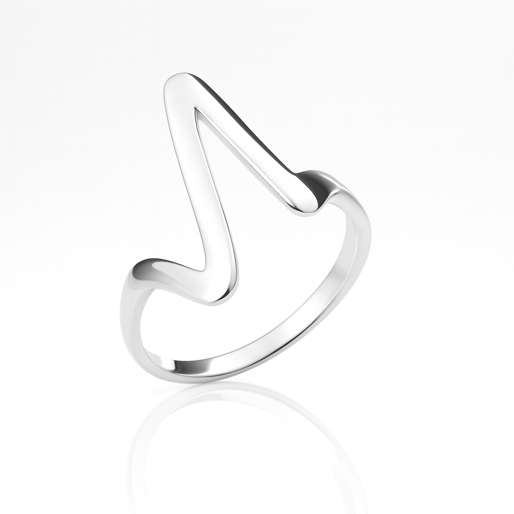 Inel din argint 925 cu design val sinusoidal Pulse of Life pe fundal alb lucios