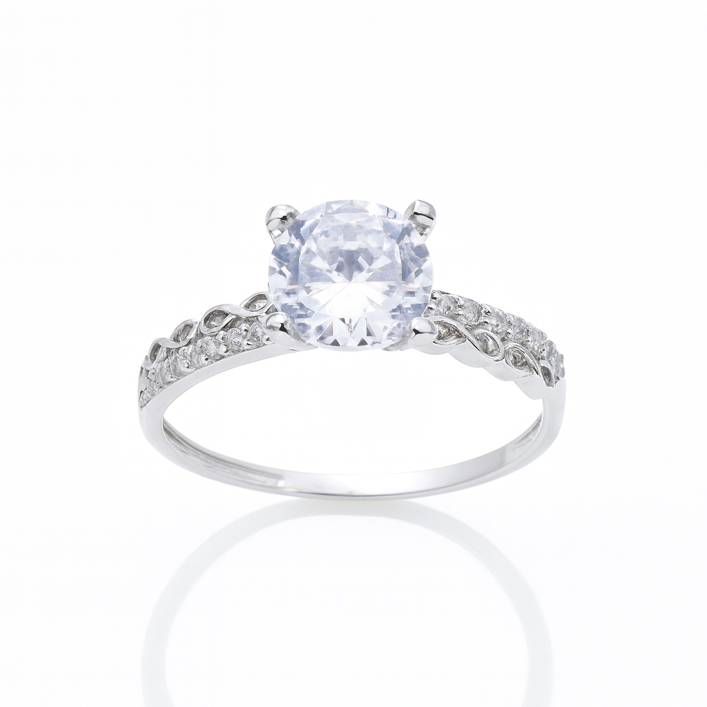 Inel din argint 925 cu piatră brilliant rotundă, model elegant pentru damă