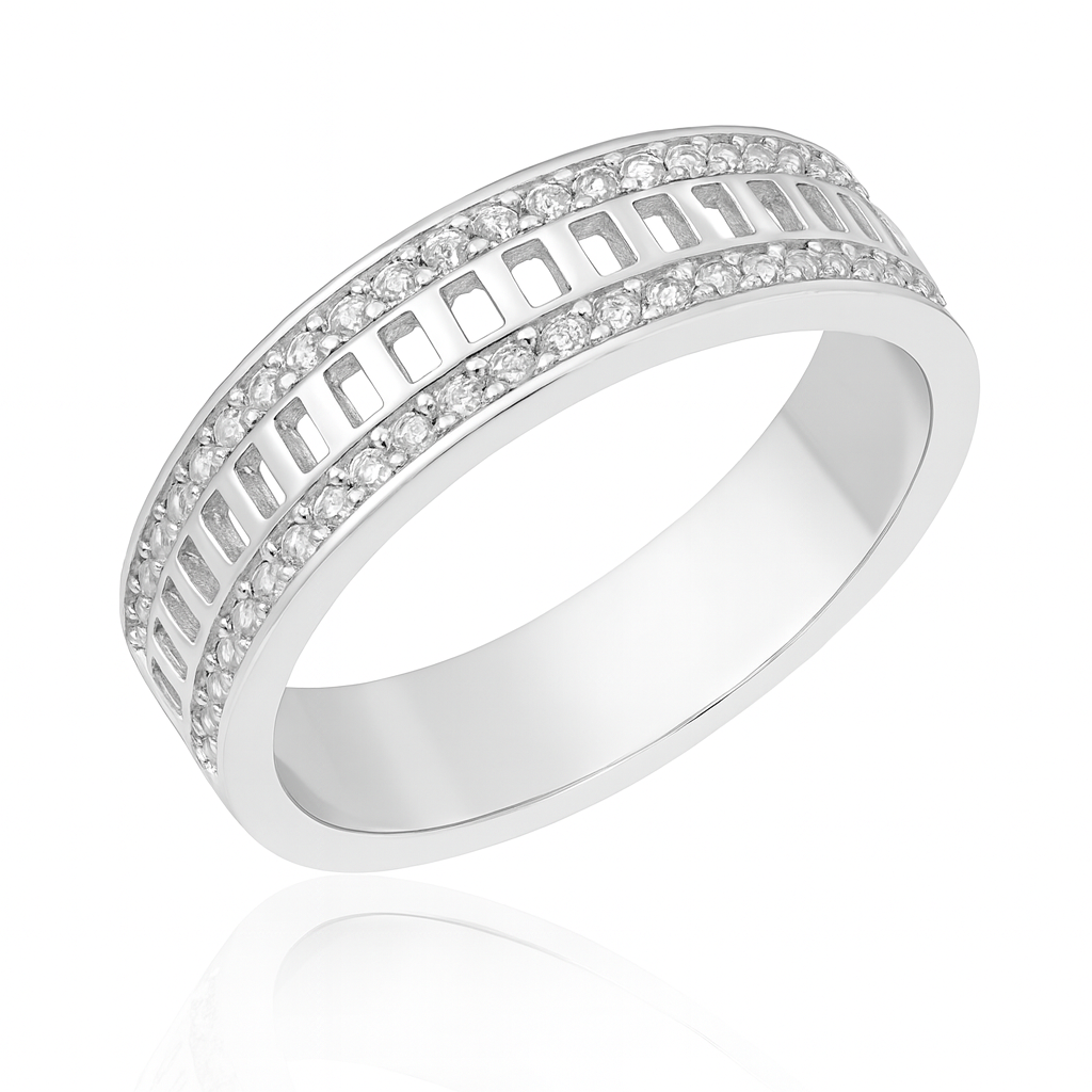 Inel din argint 925 cu pietre zirconia strălucitoare, design geometric elegant, 2.2 grame – InfinityBijoux.ro