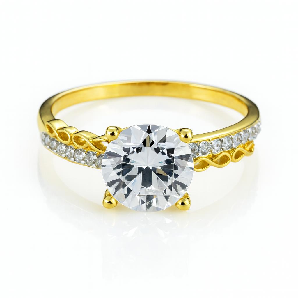 Inel din argint 925 placat cu aur 14K cu piatră solitaire și detalii împletite – bijuterie elegantă pentru femei
