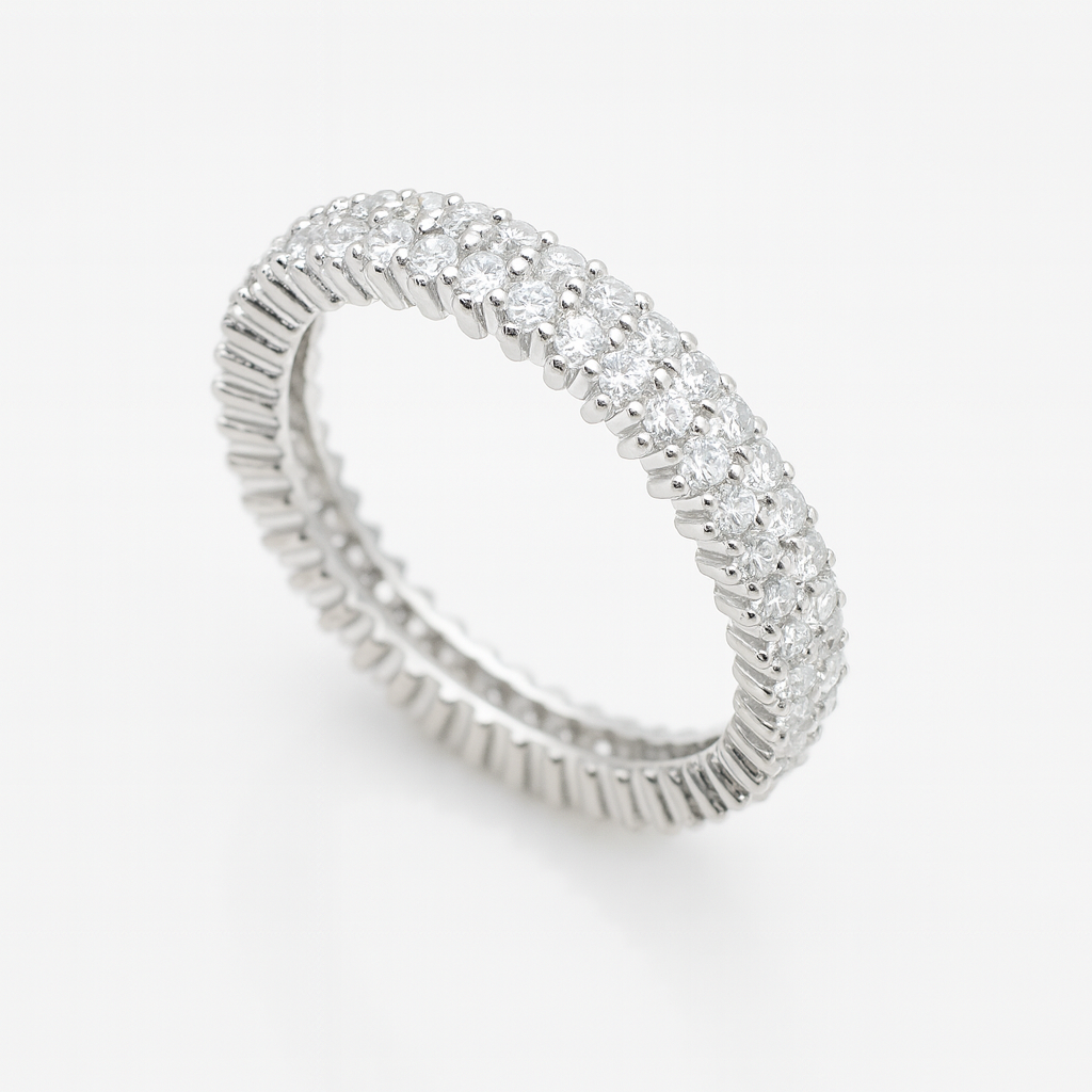 Inel elegant Eternity din argint 925, placat cu rodiu și decorat cu pietre zirconia