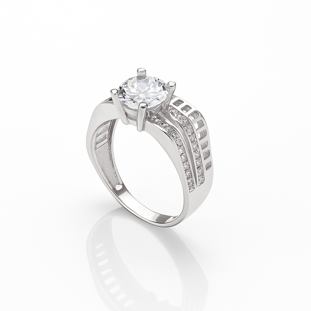 Inel elegant de logodnă din argint 925 rodiat, cu piatră cubic zirconia clară și finisaj lucios