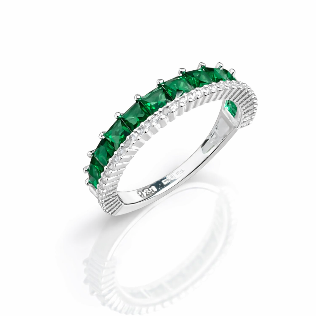 Inel elegant din argint 925 cu pietre verzi, livrat în cutie cadou