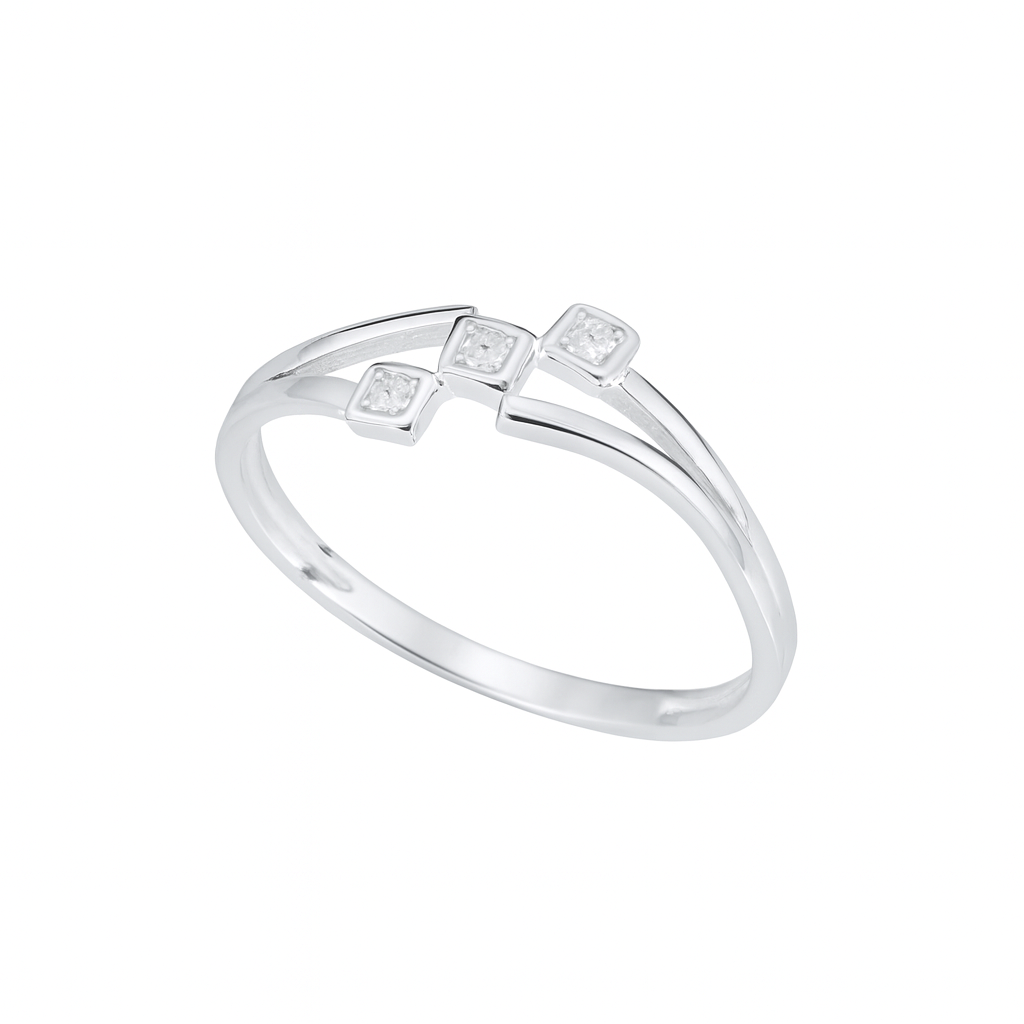 Inel elegant din argint 925 cu trei cristale zirconia, finisaj lucios