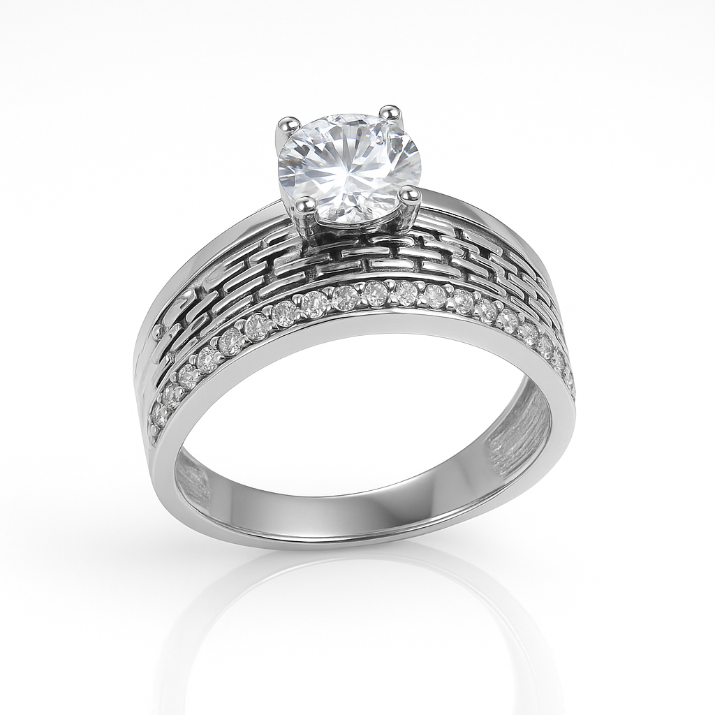 Inel elegant din argint 925 rodiat, model „Luna”, cu piatră zirconiu lucioasă, fotografie e-commerce InfinityBijoux.ro.