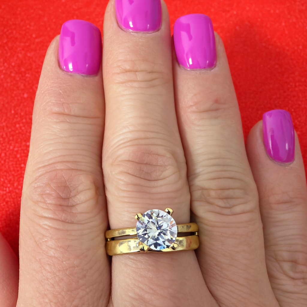 Inel fashion din argint 925 cu aur 14K și piatră centrală briliant