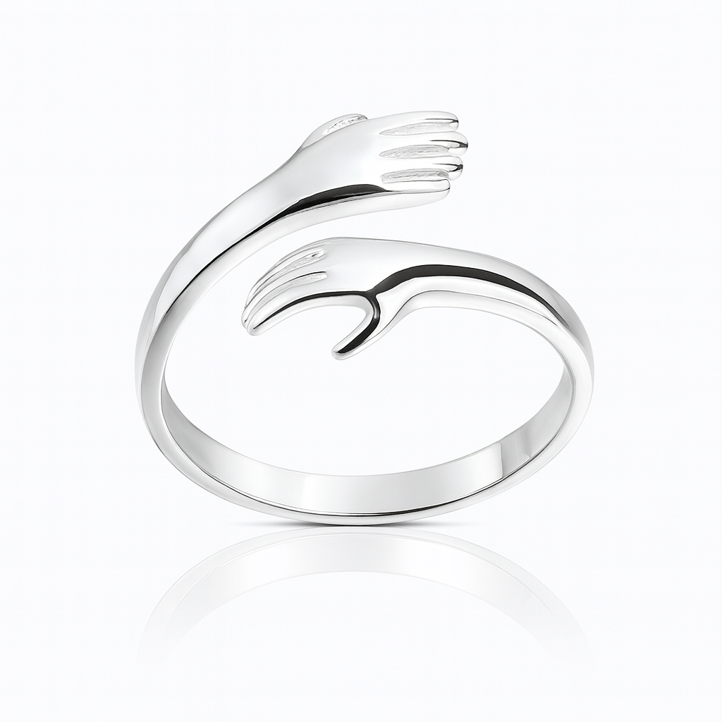 Inel îmbrățișare din argint 925 reglabil, model cu două mâini, bijuterie InfinityBijoux