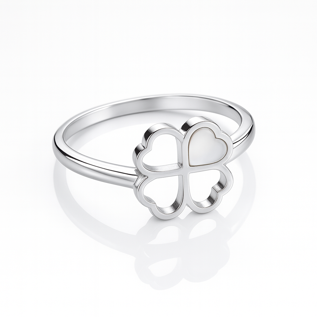 Inel minimalist din argint 925 cu elemente în formă de inimă și sidef alb natural