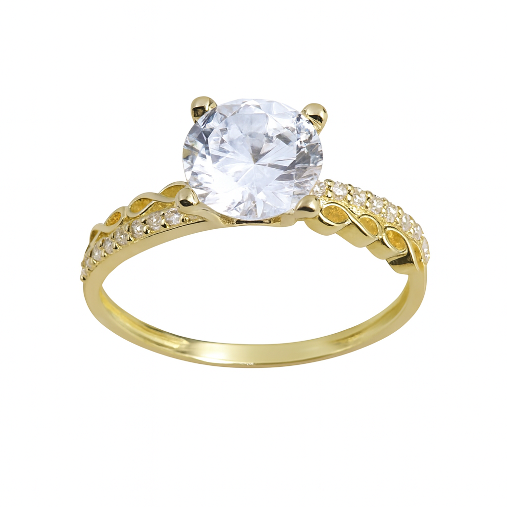 Inel placat cu aur de 14K cu zirconiu mare și cristale laterale – model premium Infinity Bijoux