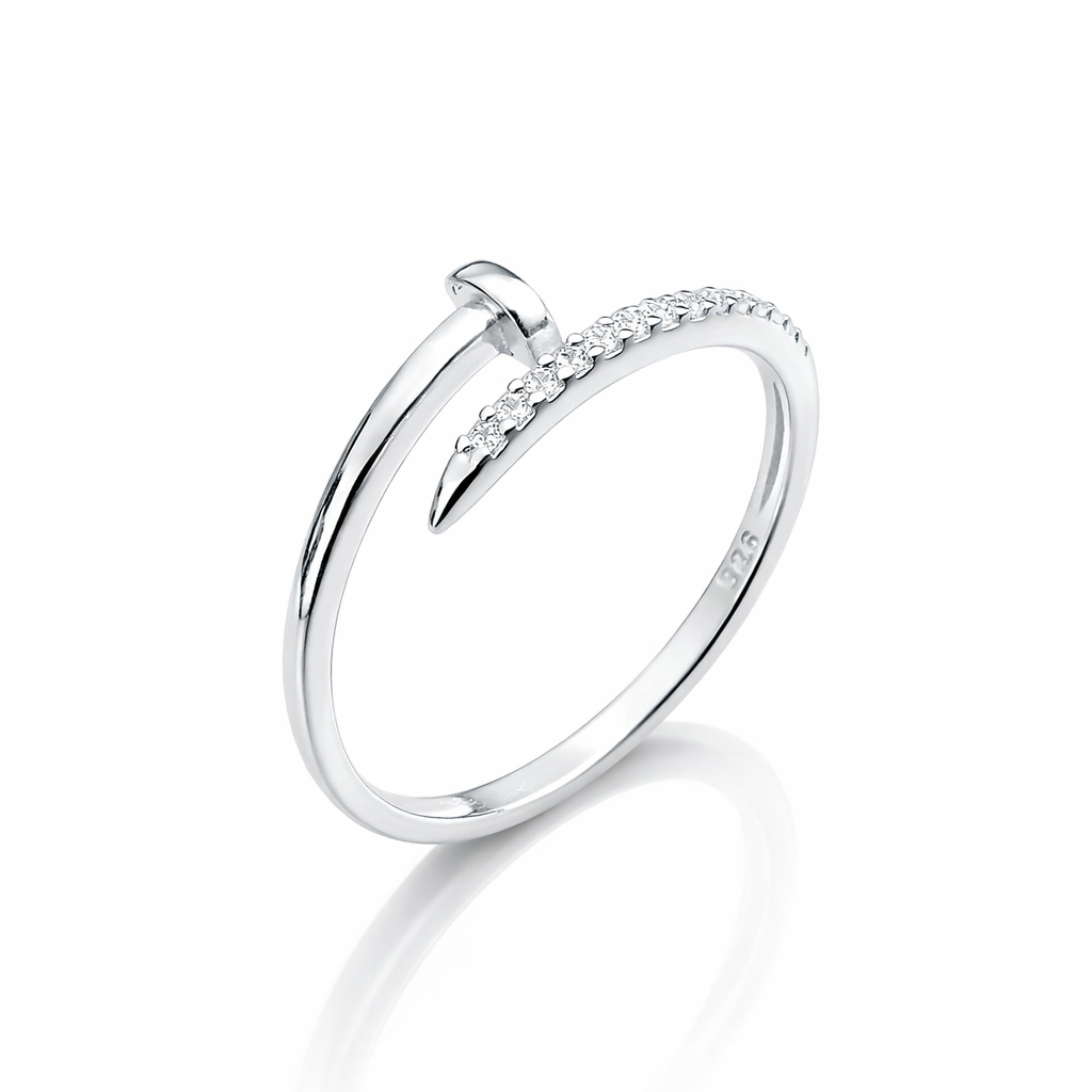 Inel reglabil din argint 925 model cui, accesoriu elegant cu zirconii, fotografie detaliată pentru e-commerce bijuterii