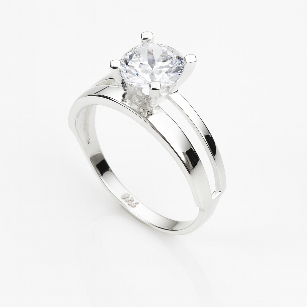 Inel solitaire din argint 925 cu piatră strălucitoare, model elegant pentru damă