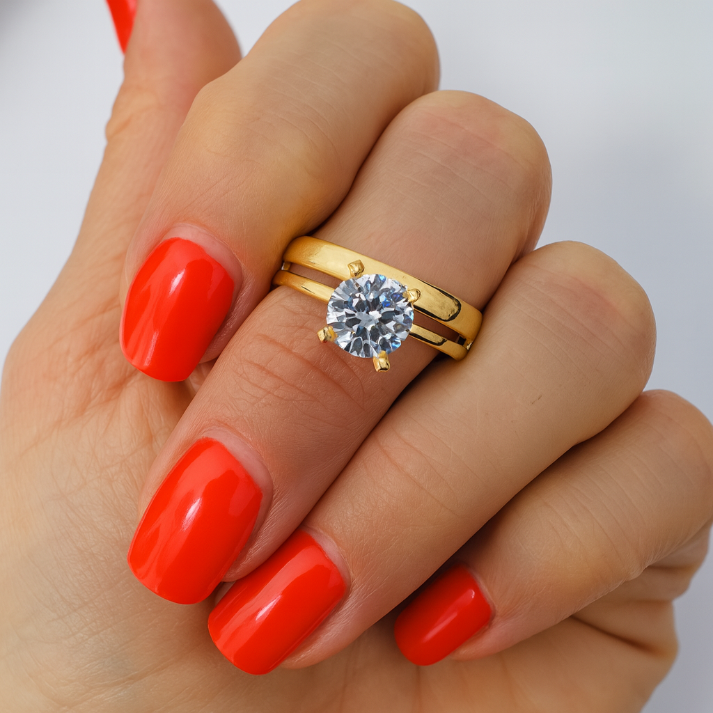 Inel statement din argint placat cu aur, livrat în cutie cadou Infinity Bijoux