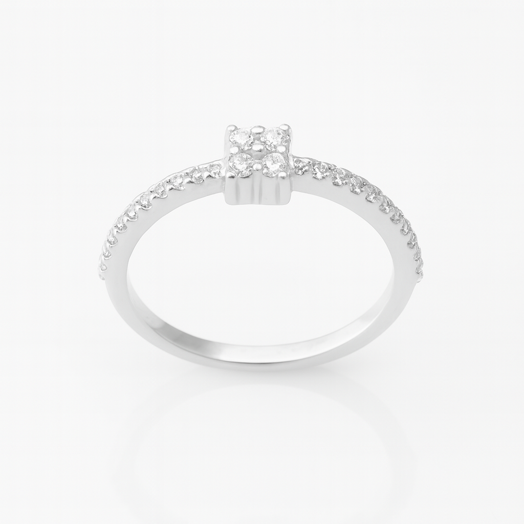 Inel subțire din argint 925 cu piatră centrală zirconiu și bandă pavé, bijuterie pentru logodnă