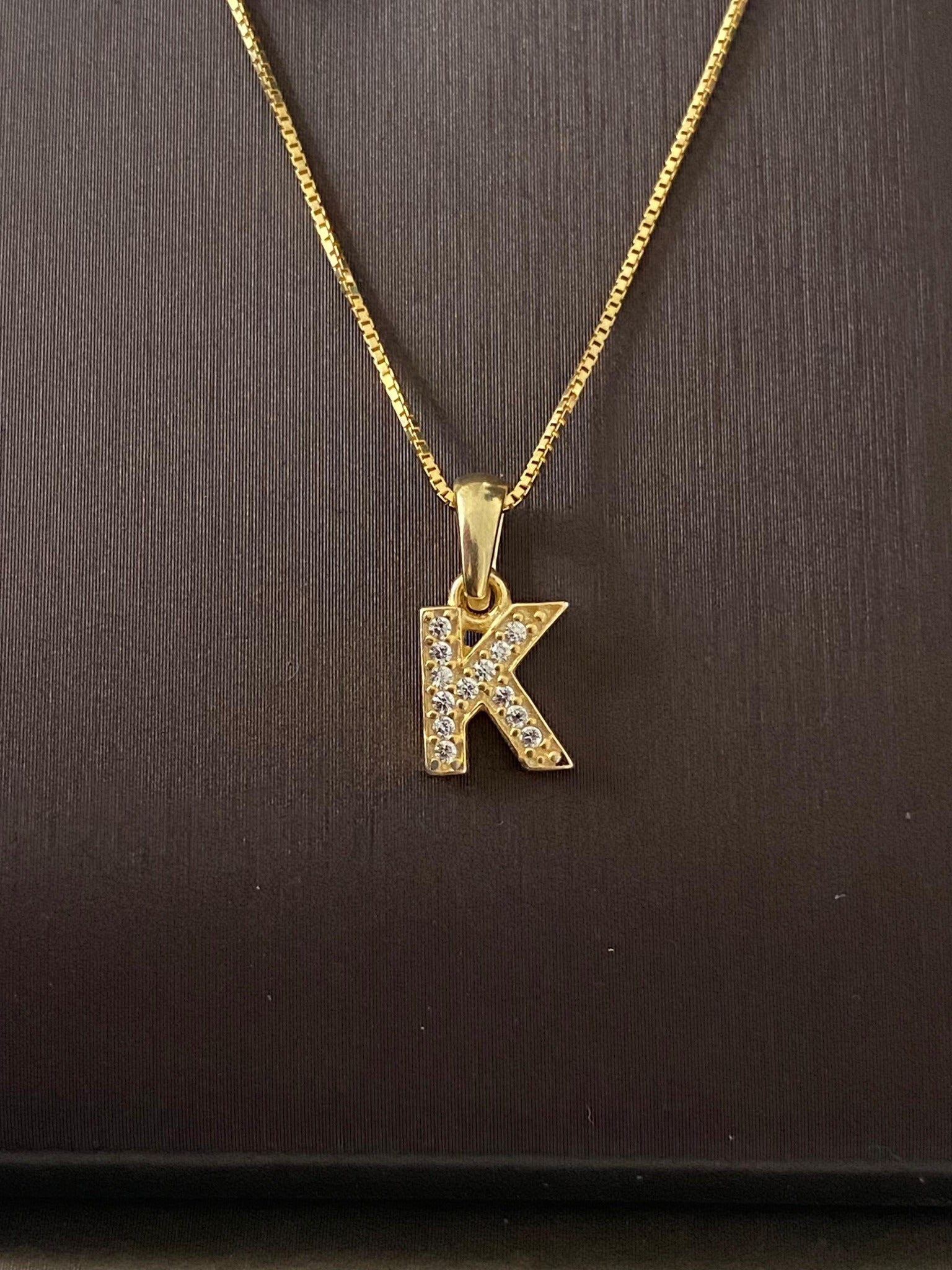 Colier din Argint 925 placat cu Aur 14K, Pandantiv Litera K cu Zirconiu