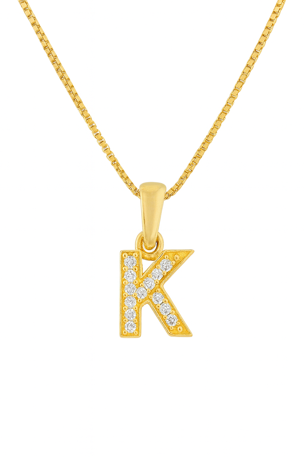 Colier din Argint 925 placat cu Aur 14K, Pandantiv Litera K cu Zirconiu