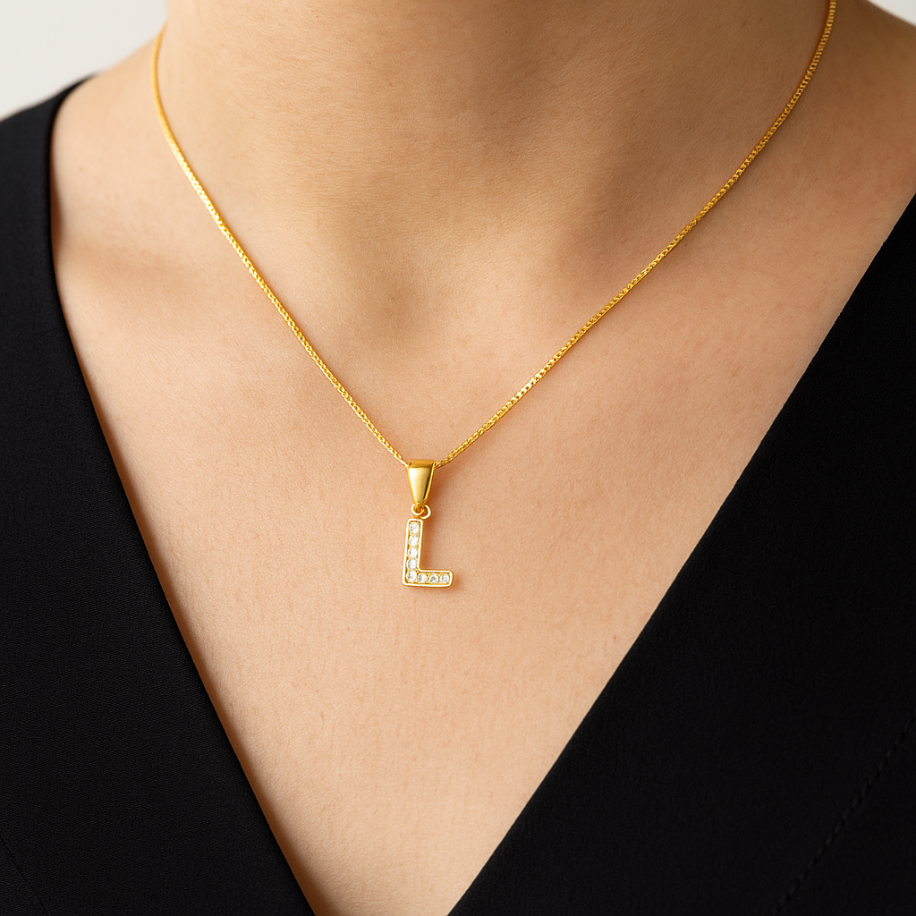 Colier din Argint 925 Placat cu Aur 14K, Pandantiv Litera L