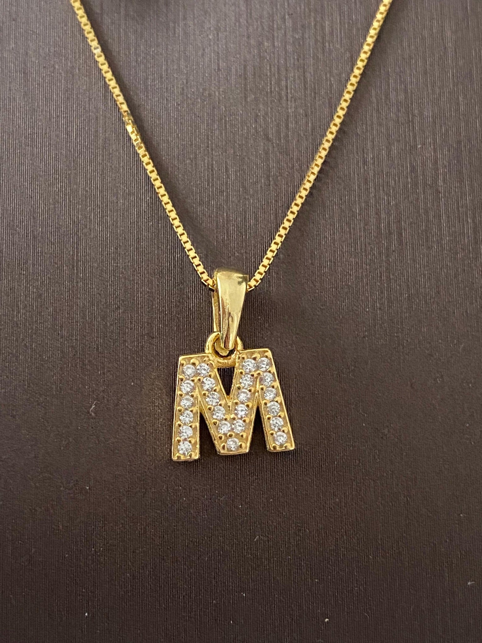 Colier Damă Argint 925 Placat cu Aur 14K, Pandantiv Litera M