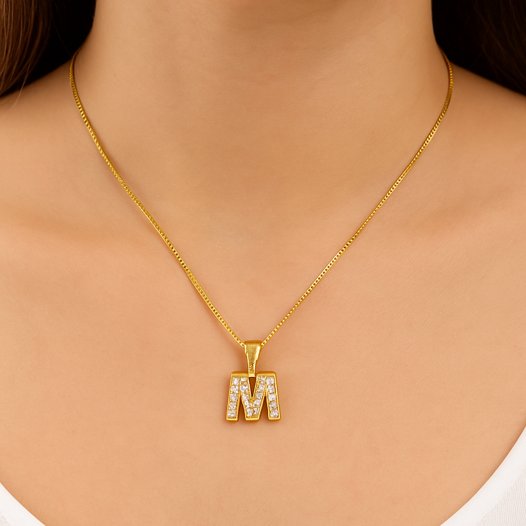 Colier Damă Argint 925 Placat cu Aur 14K, Pandantiv Litera M