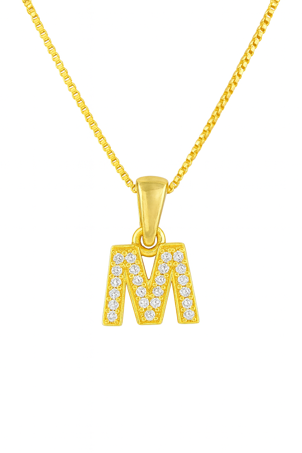 Colier Damă Argint 925 Placat cu Aur 14K, Pandantiv Litera M