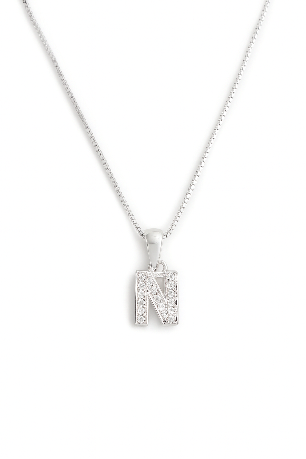 Colier din Argint 925 cu Pandantiv Litera N, Lănțișor 45 cm, Bijuterie Elegantă cu Cutie Cadou