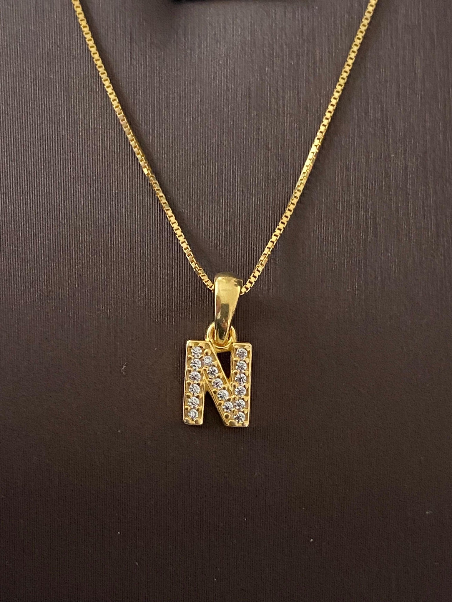 Colier din Argint 925 Placat cu Aur 14K, Pandantiv Litera N