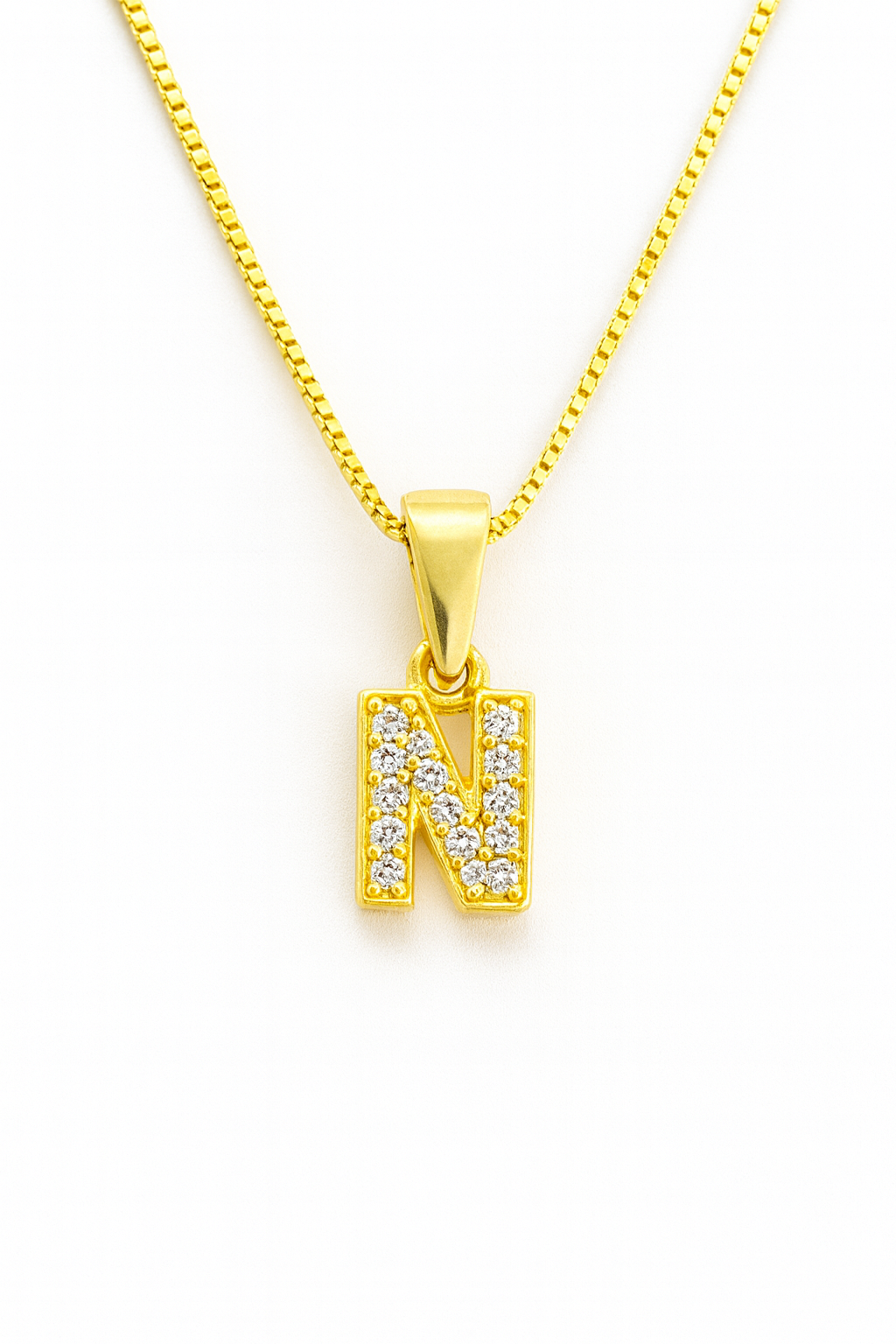 Colier din Argint 925 Placat cu Aur 14K, Pandantiv Litera N