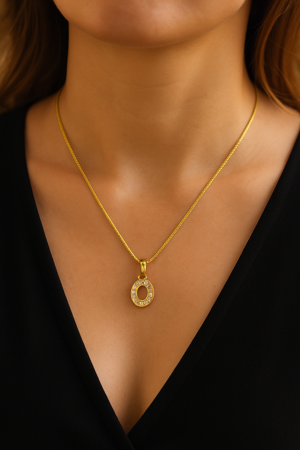 Colier din Argint 925 placat cu Aur 14K, Pandantiv Litera O