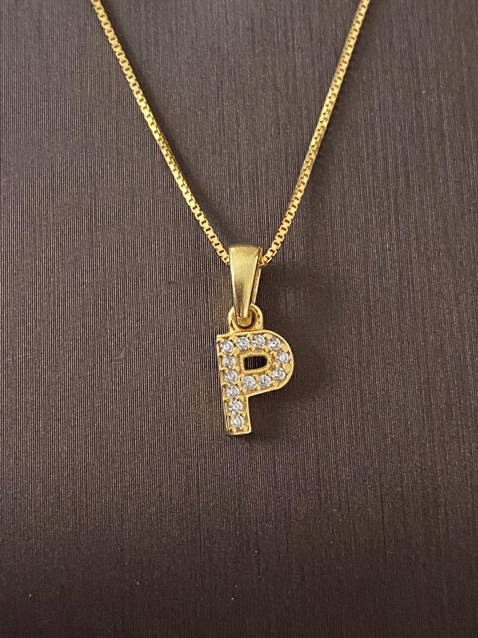 Colier din Argint 925 Placat cu Aur 14K, Pandantiv Litera P