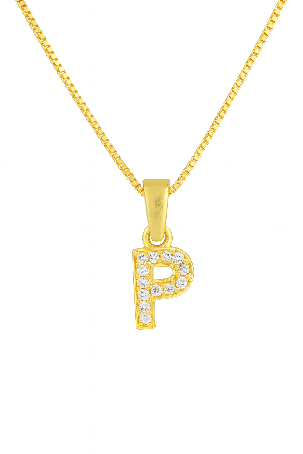 Colier din Argint 925 Placat cu Aur 14K, Pandantiv Litera P