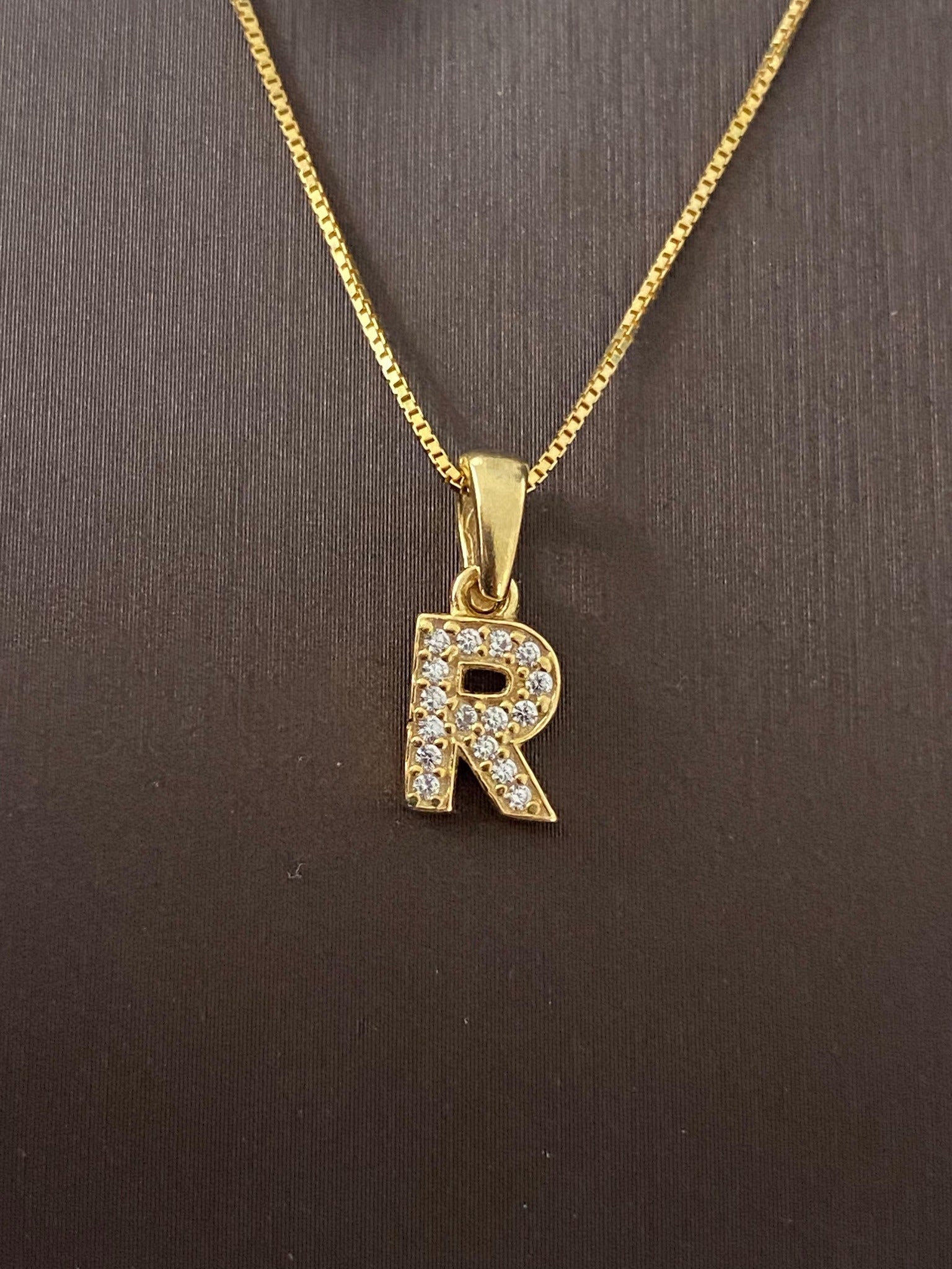 Colier Damă Argint 925 Placat cu Aur 14K, Pandantiv Litera R