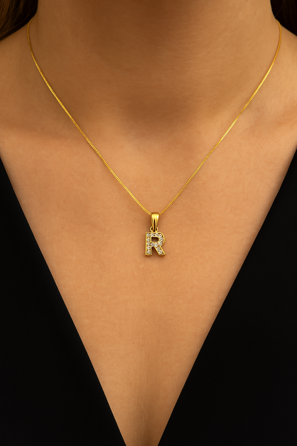 Colier Damă Argint 925 Placat cu Aur 14K, Pandantiv Litera R