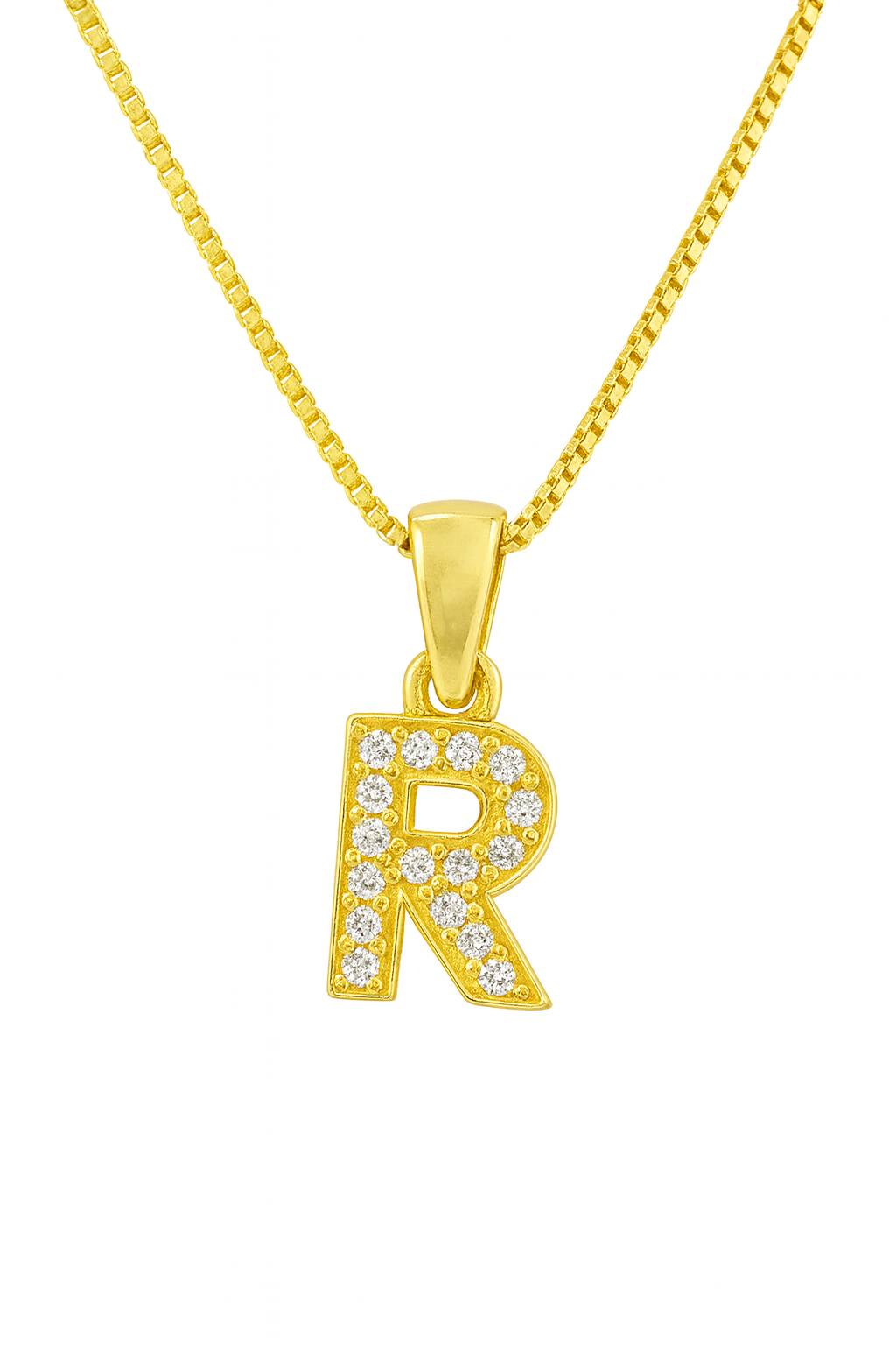 Colier Damă Argint 925 Placat cu Aur 14K, Pandantiv Litera R