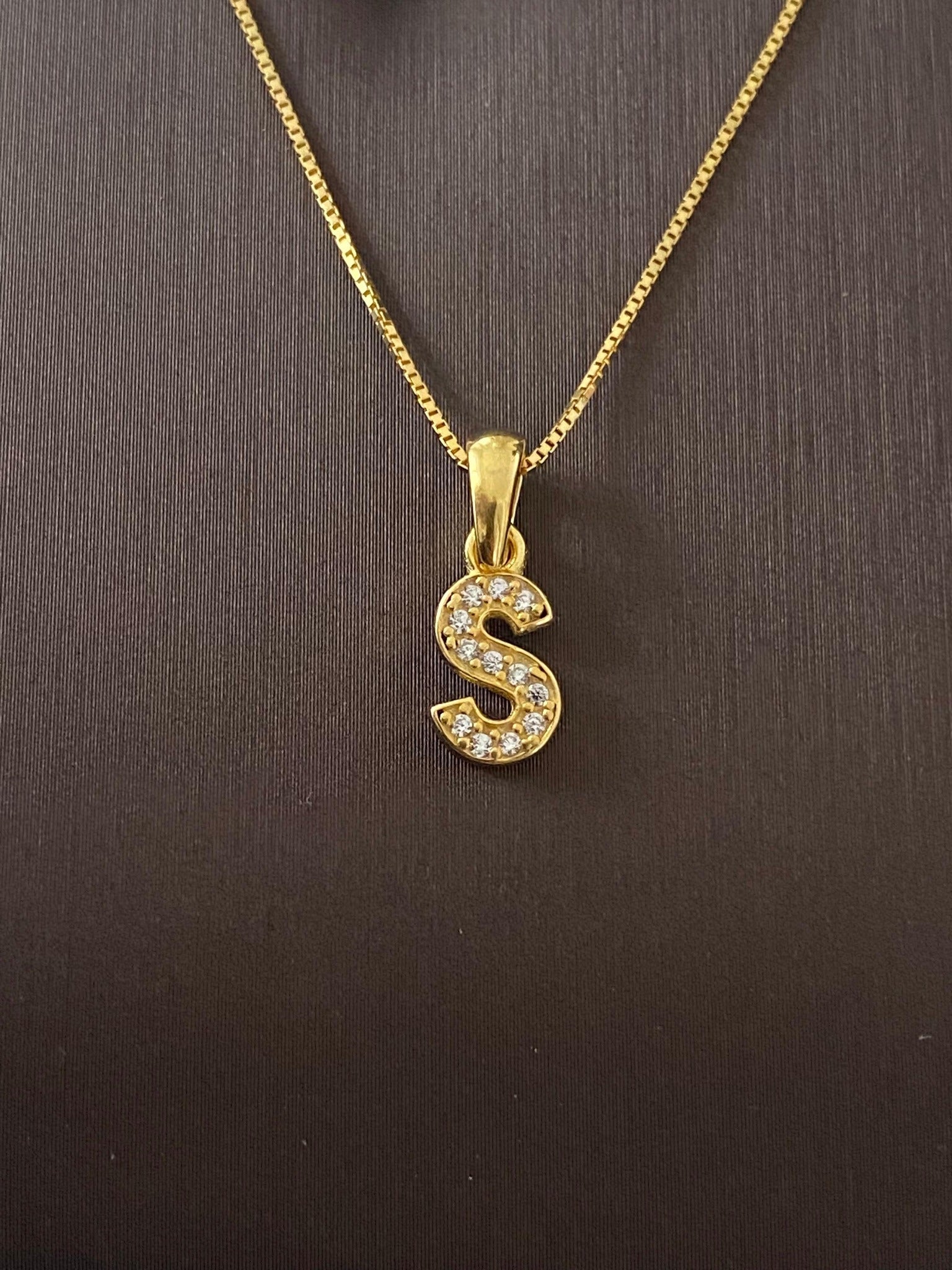 Colier din Argint 925 Placat cu Aur 14K, Pandantiv Litera S