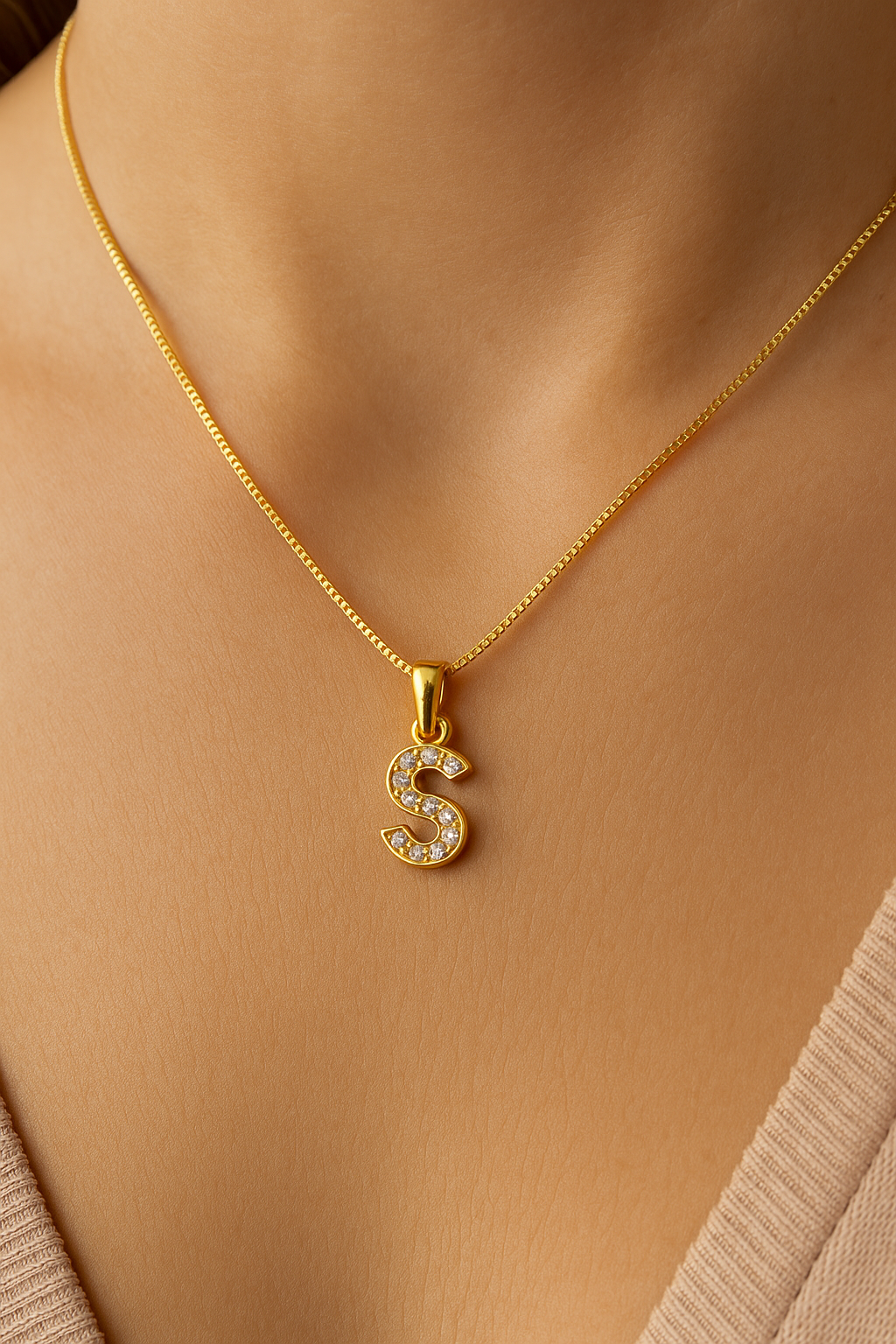 Colier din Argint 925 Placat cu Aur 14K, Pandantiv Litera S