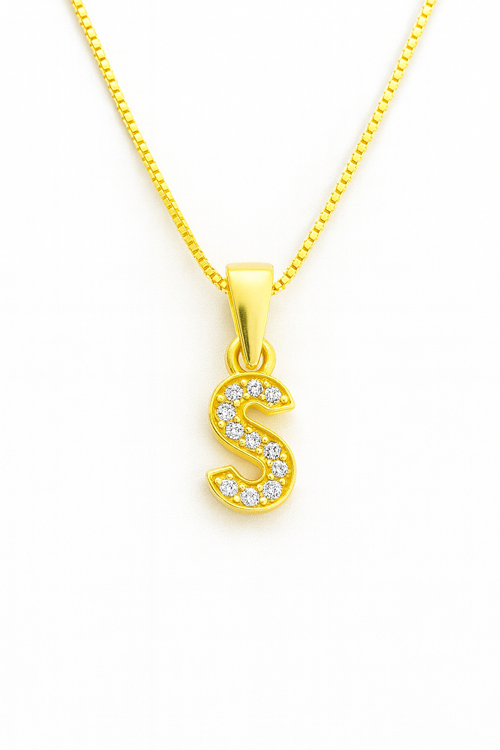 Colier din Argint 925 Placat cu Aur 14K, Pandantiv Litera S