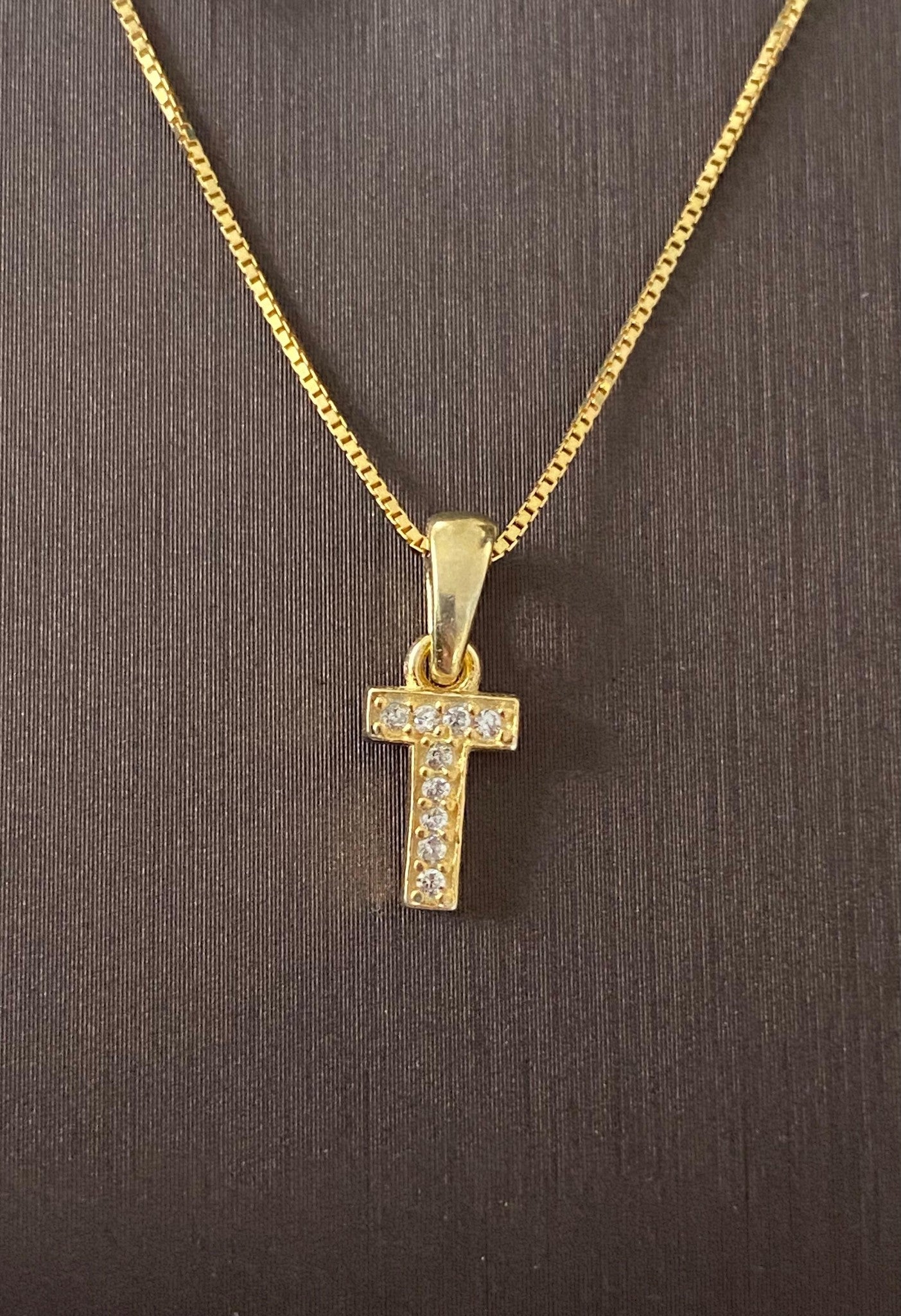 Colier din Argint 925 placat cu Aur 14K, Pandantiv Litera T
