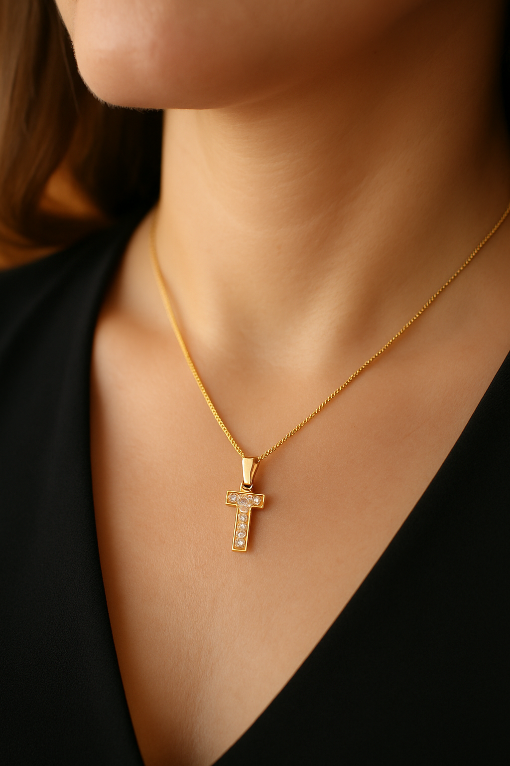 Colier din Argint 925 placat cu Aur 14K, Pandantiv Litera T