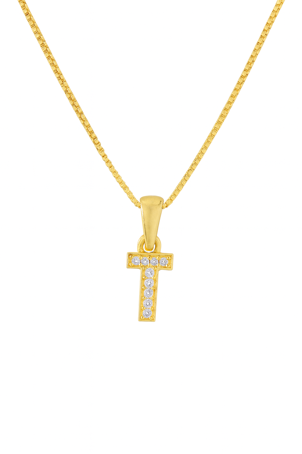 Colier din Argint 925 placat cu Aur 14K, Pandantiv Litera T