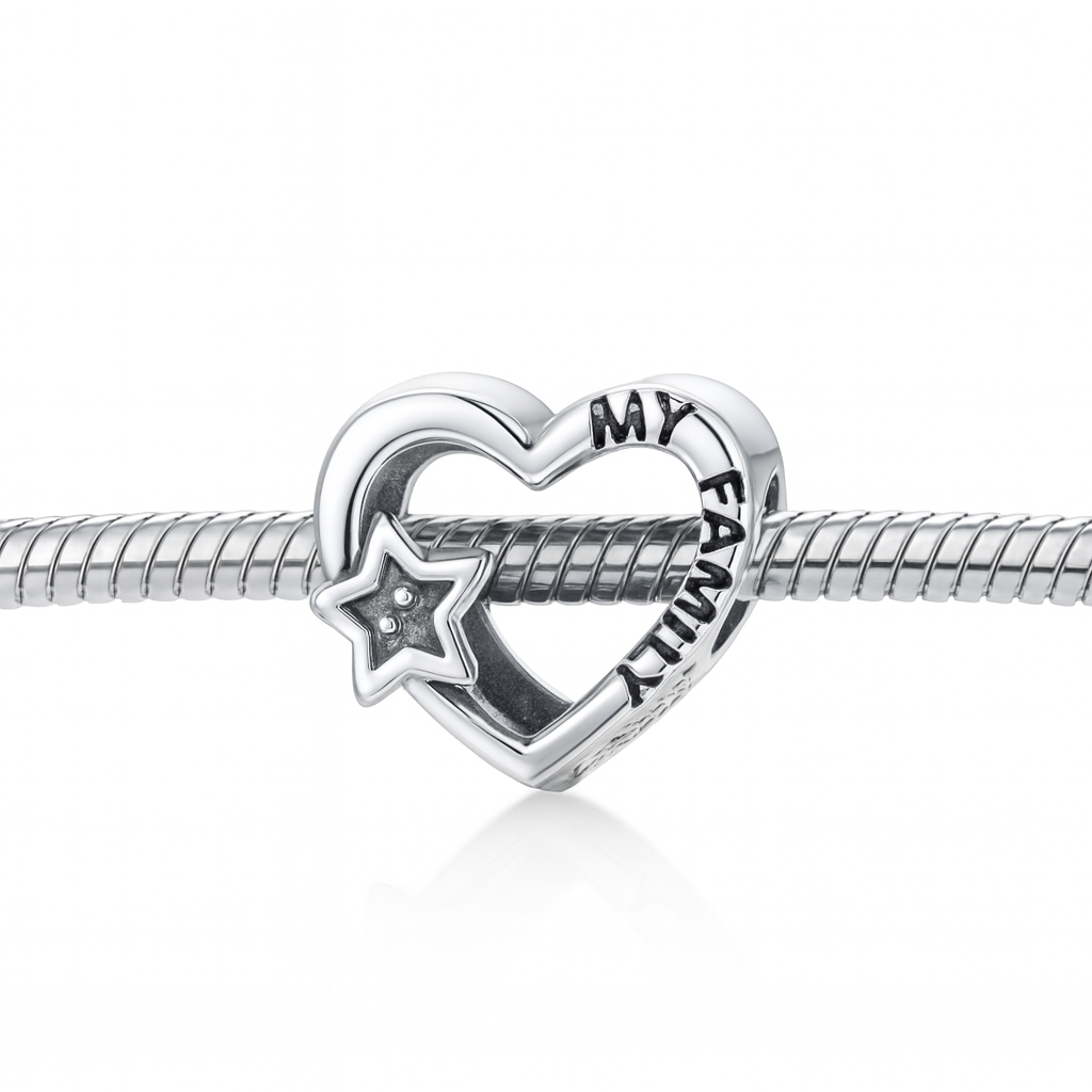 Talisman argint 925 My Family pentru brățară tip Pandora, model inimă