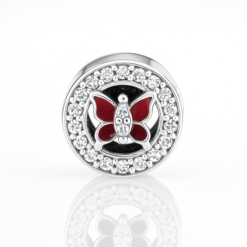 Talisman argint fluture cu zirconii, accesoriu strălucitor pentru brățară de damă