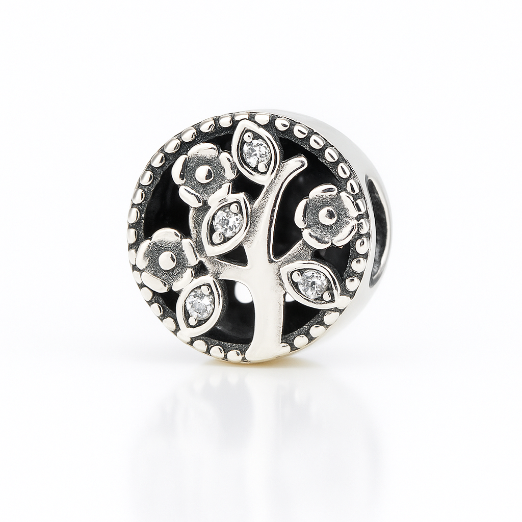 Talisman din argint 925 cu simbolul Arborelui Vieții, 2.1g, potrivit pentru brățări Pandora, fotografie produs profesională.