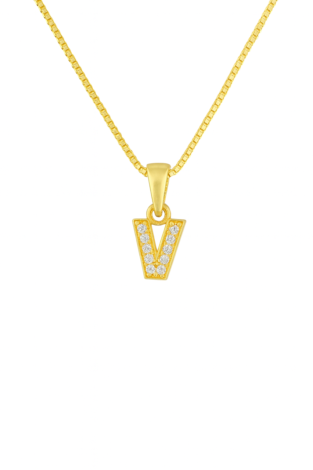 Colier din Argint 925 Placat cu Aur 14K, Pandantiv Litera V