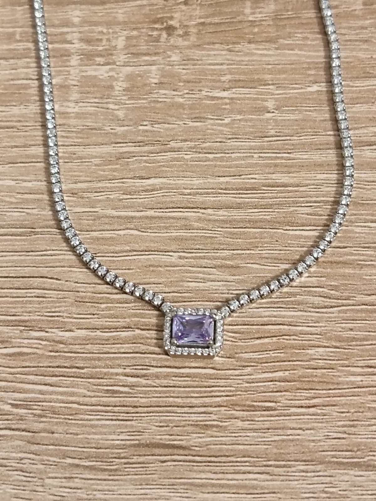 Colier Tenis din Argint 925 Rodiat cu Cristal Violet